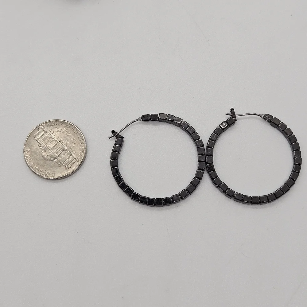 gunmetal beaded hoop earrings